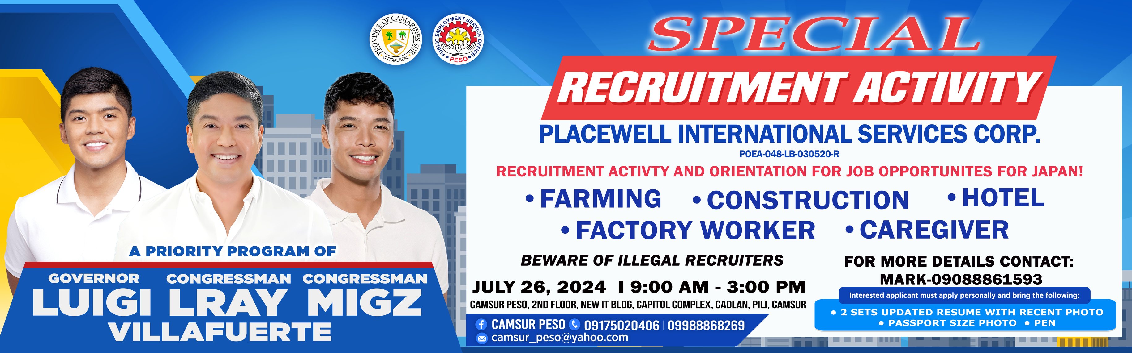 SPECIAL RECRUITMENT ACTIVITY (SRA) and ORIENTATION of PLACEWELL INTERNATIONAL SERVICES CORP.