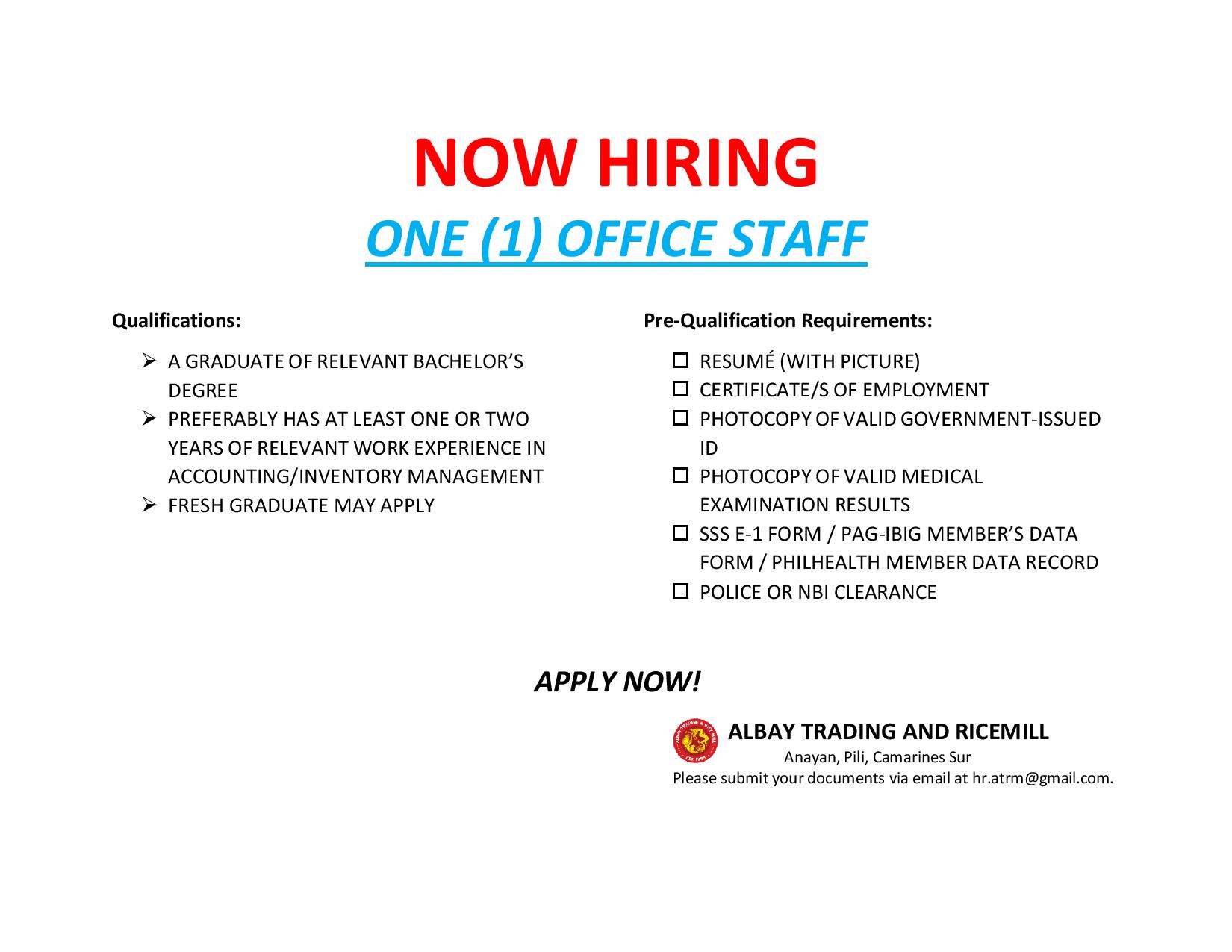 ALBAY TRADING AND RICEMILL JOB HIRING!!!